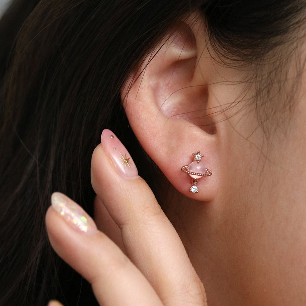 Rose quartz saturn earrings-1