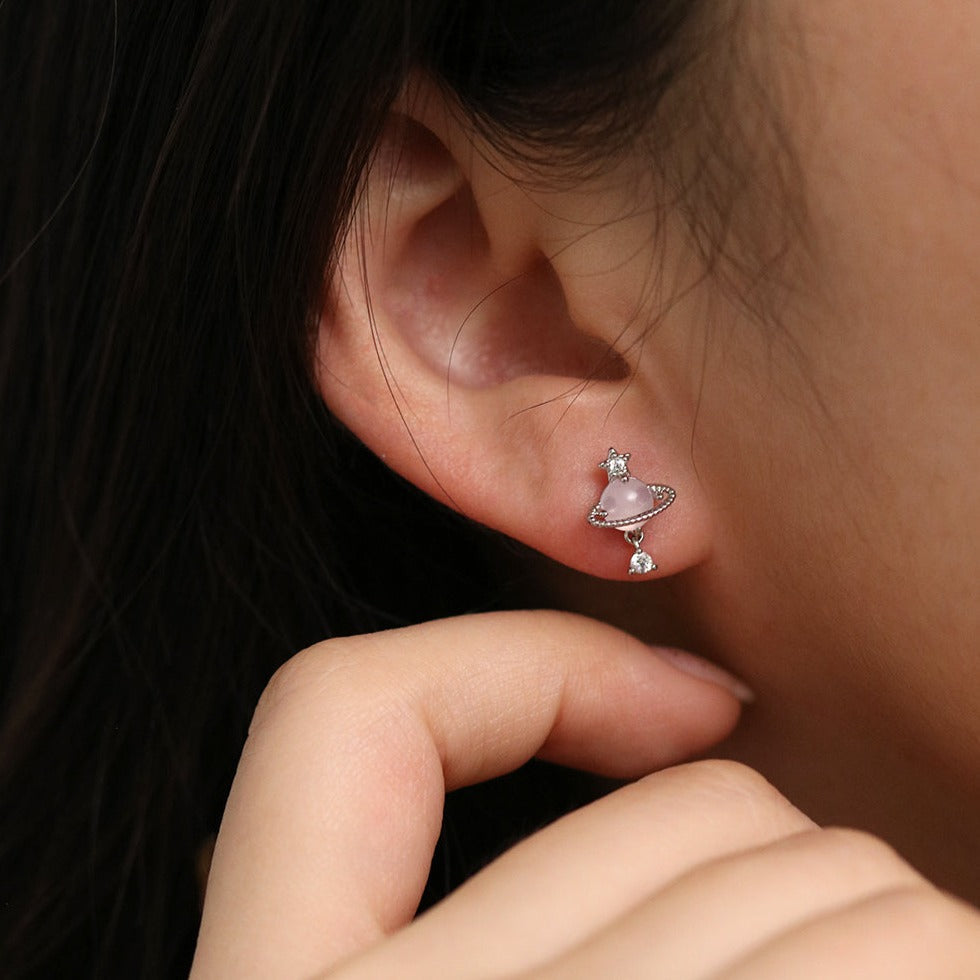 Rose quartz saturn earrings-2
