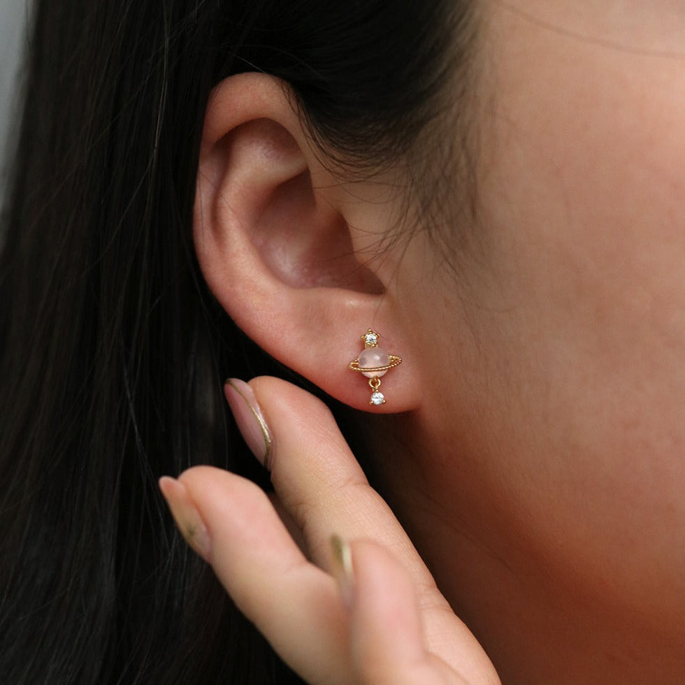 Rose quartz saturn earrings-3