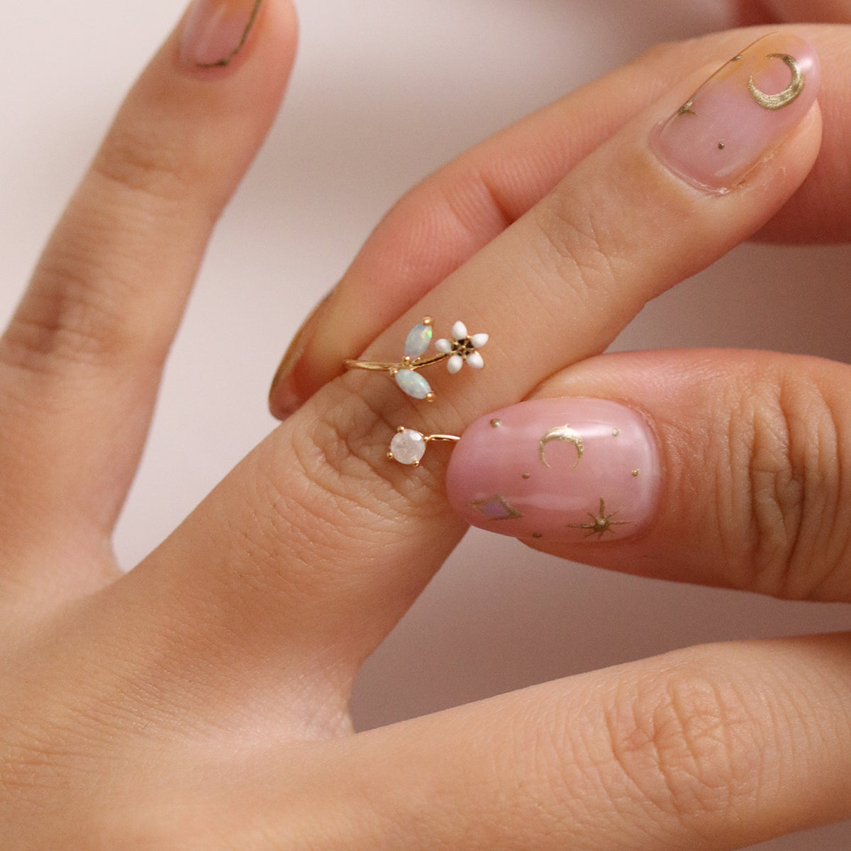 Opal Moonstone Blossom Ring-2