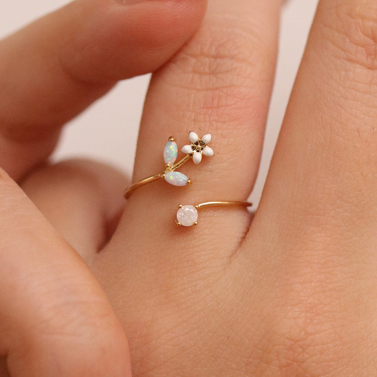 Opal Moonstone Blossom Ring-1